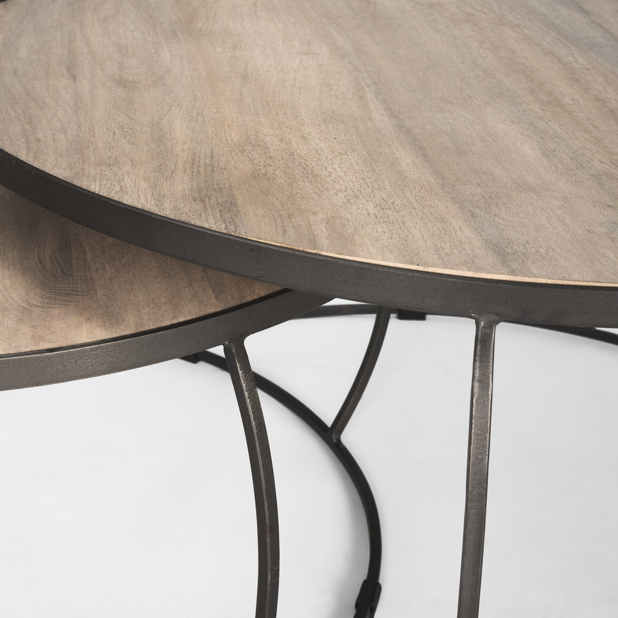 Clapp Round Light Brown W/ White Wash Wood and Silver Metal Nesting Coffee Tables (Set of 2) from Mercana - Luna Furniture
