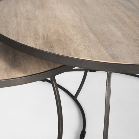 Clapp Round Light Brown W/ White Wash Wood and Silver Metal Nesting Coffee Tables (Set of 2) from Mercana - Luna Furniture