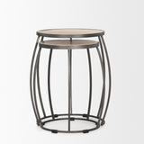 Clapp Round Light Brown W/ White Wash Wood and Silver Metal Nesting Accent Tables (Set of 2) from Mercana - Luna Furniture
