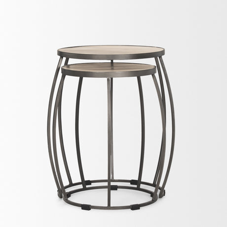 Clapp Round Light Brown W/ White Wash Wood and Silver Metal Nesting Accent Tables (Set of 2) from Mercana - Luna Furniture