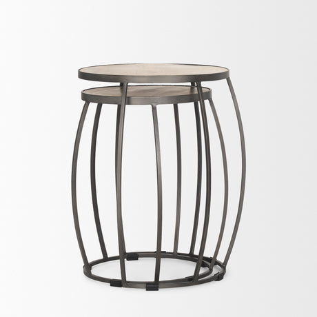 Clapp Round Light Brown W/ White Wash Wood and Silver Metal Nesting Accent Tables (Set of 2) from Mercana - Luna Furniture