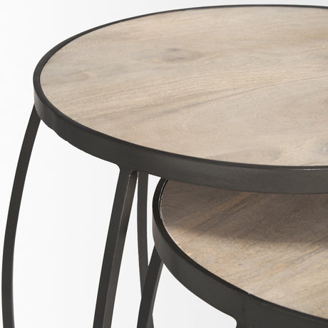 Clapp Round Light Brown W/ White Wash Wood and Silver Metal Nesting Accent Tables (Set of 2) from Mercana - Luna Furniture