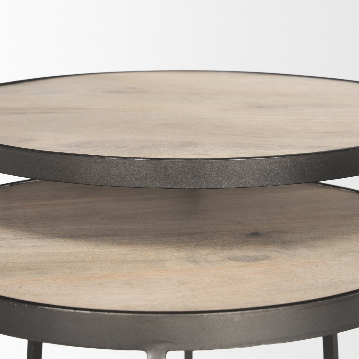 Clapp Round Light Brown W/ White Wash Wood and Silver Metal Nesting Accent Tables (Set of 2) from Mercana - Luna Furniture