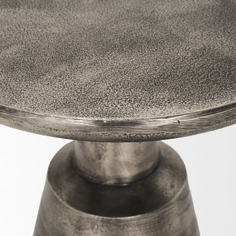 Bobbi Textured Polished Nickel Cast Aluminum Metal Accent Table from Mercana - Luna Furniture