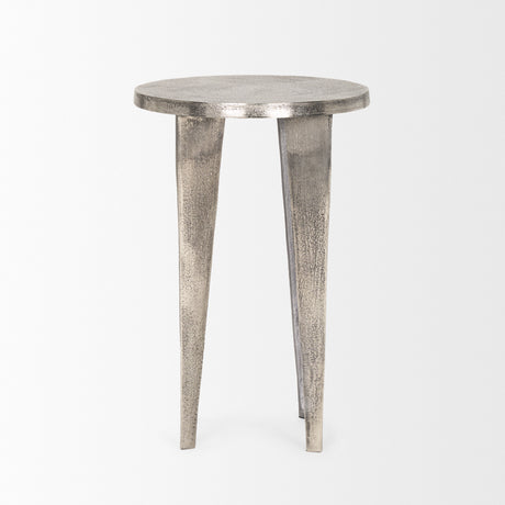 Maggie Textured Silver Nickel Cast Aluminum Metal Accent Table from Mercana - Luna Furniture