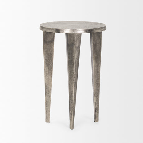 Maggie Textured Silver Nickel Cast Aluminum Metal Accent Table from Mercana - Luna Furniture