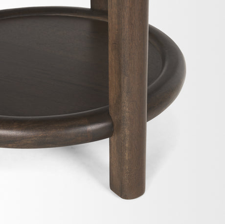 Romi Dark Brown Wood w/ Bottom Shelf Round Accent Table from Mercana - Luna Furniture