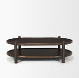 Romi Dark Brown Wood w/ Bottom Shelf Oval Coffee Table from Mercana - Luna Furniture
