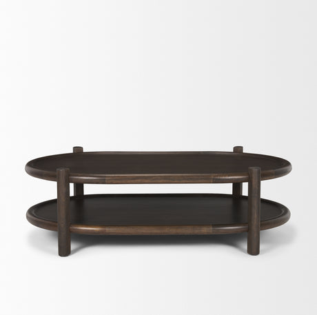 Romi Dark Brown Wood w/ Bottom Shelf Oval Coffee Table from Mercana - Luna Furniture
