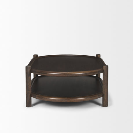 Romi Dark Brown Wood w/ Bottom Shelf Oval Coffee Table from Mercana - Luna Furniture