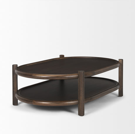 Romi Dark Brown Wood w/ Bottom Shelf Oval Coffee Table from Mercana - Luna Furniture