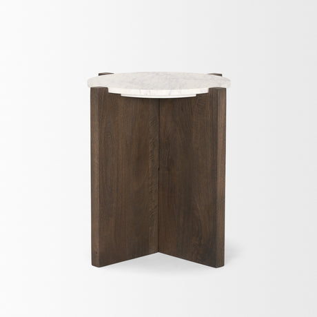 Bianca Dark Brown Wood w/ Marble Round Accent Table from Mercana - Luna Furniture