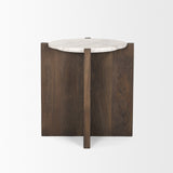 Bianca Dark Brown Wood w/ Marble Round Accent Table from Mercana - Luna Furniture