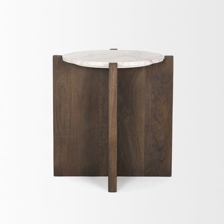 Bianca Dark Brown Wood w/ Marble Round Accent Table from Mercana - Luna Furniture