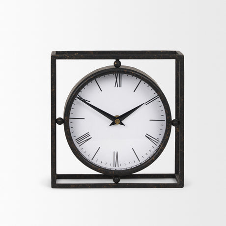 Raisa Black w/ Gold Antiquing Metal Table Clock from Mercana - Luna Furniture