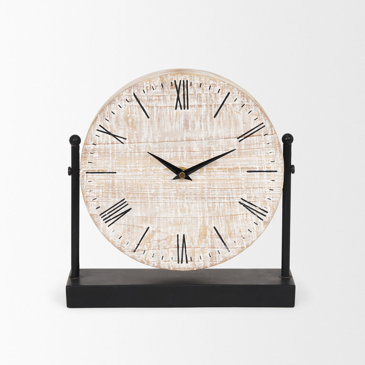 Raja Matte Black Metal w/ Wood Table Clock from Mercana - Luna Furniture