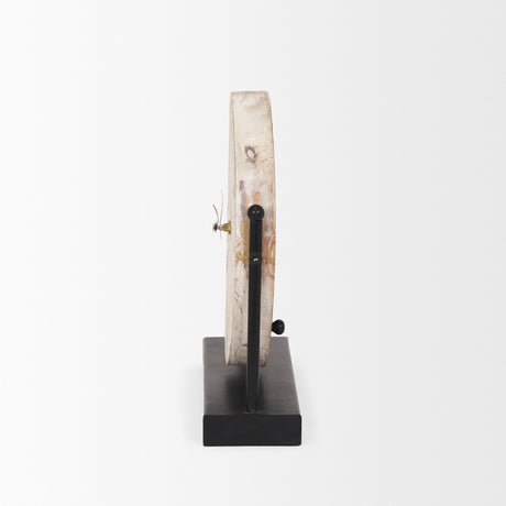 Raja Matte Black Metal w/ Wood Table Clock from Mercana - Luna Furniture