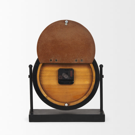 Raja Matte Black Metal w/ Wood Table Clock from Mercana - Luna Furniture