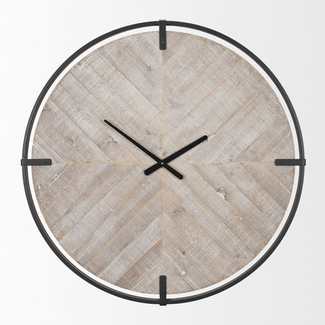 Rani Matte Black Metal w/ Wood Wall Clock from Mercana - Luna Furniture