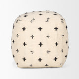 Saanvi Wool w/ Cream and Black Stitched Cross Patterned Pouf from Mercana - Luna Furniture