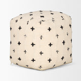 Saanvi Wool w/ Cream and Black Stitched Cross Patterned Pouf from Mercana - Luna Furniture