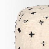 Saanvi Wool w/ Cream and Black Stitched Cross Patterned Pouf from Mercana - Luna Furniture