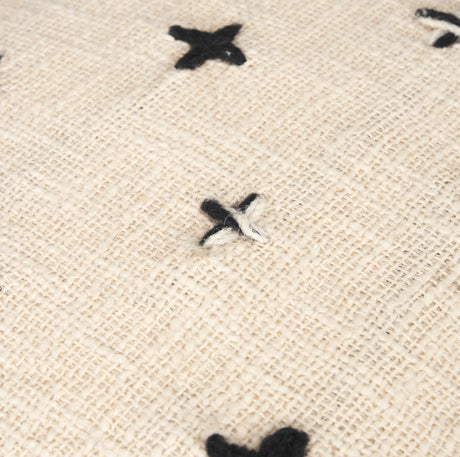Saanvi Wool w/ Cream and Black Stitched Cross Patterned Pouf from Mercana - Luna Furniture