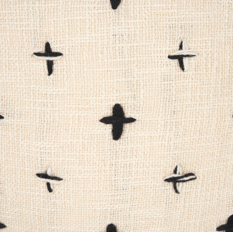 Saanvi Wool w/ Cream and Black Stitched Cross Patterned Pouf from Mercana - Luna Furniture
