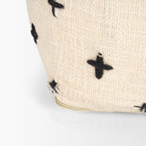 Saanvi Wool w/ Cream and Black Stitched Cross Patterned Pouf from Mercana - Luna Furniture