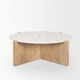 Bianca Light Brown Wood w/ Round Marble Top Coffee Table from Mercana - Luna Furniture