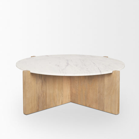Bianca Light Brown Wood w/ Round Marble Top Coffee Table from Mercana - Luna Furniture