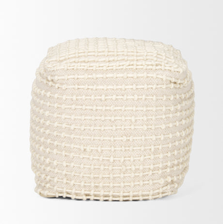 Sakaye Beige w/ Cream Stitched Patterned Pouf from Mercana - Luna Furniture