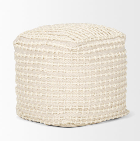 Sakaye Beige w/ Cream Stitched Patterned Pouf from Mercana - Luna Furniture