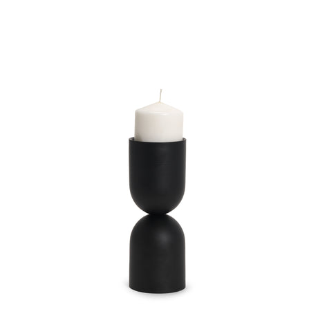 Qamra Short Black Metal Pillar Candle Holder from Mercana - Luna Furniture