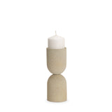 Qamra Short Beige Textured Metal Pillar Candle Holder from Mercana - Luna Furniture