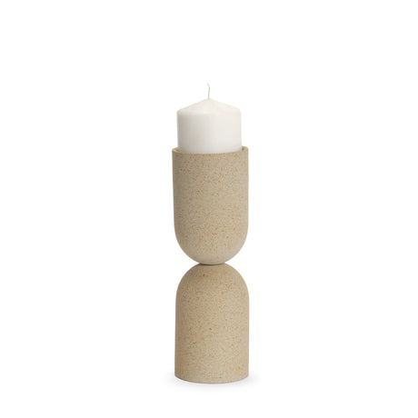 Qamra Medium Beige Textured Metal Pillar Candle Holder Candle Holder from Mercana - Luna Furniture