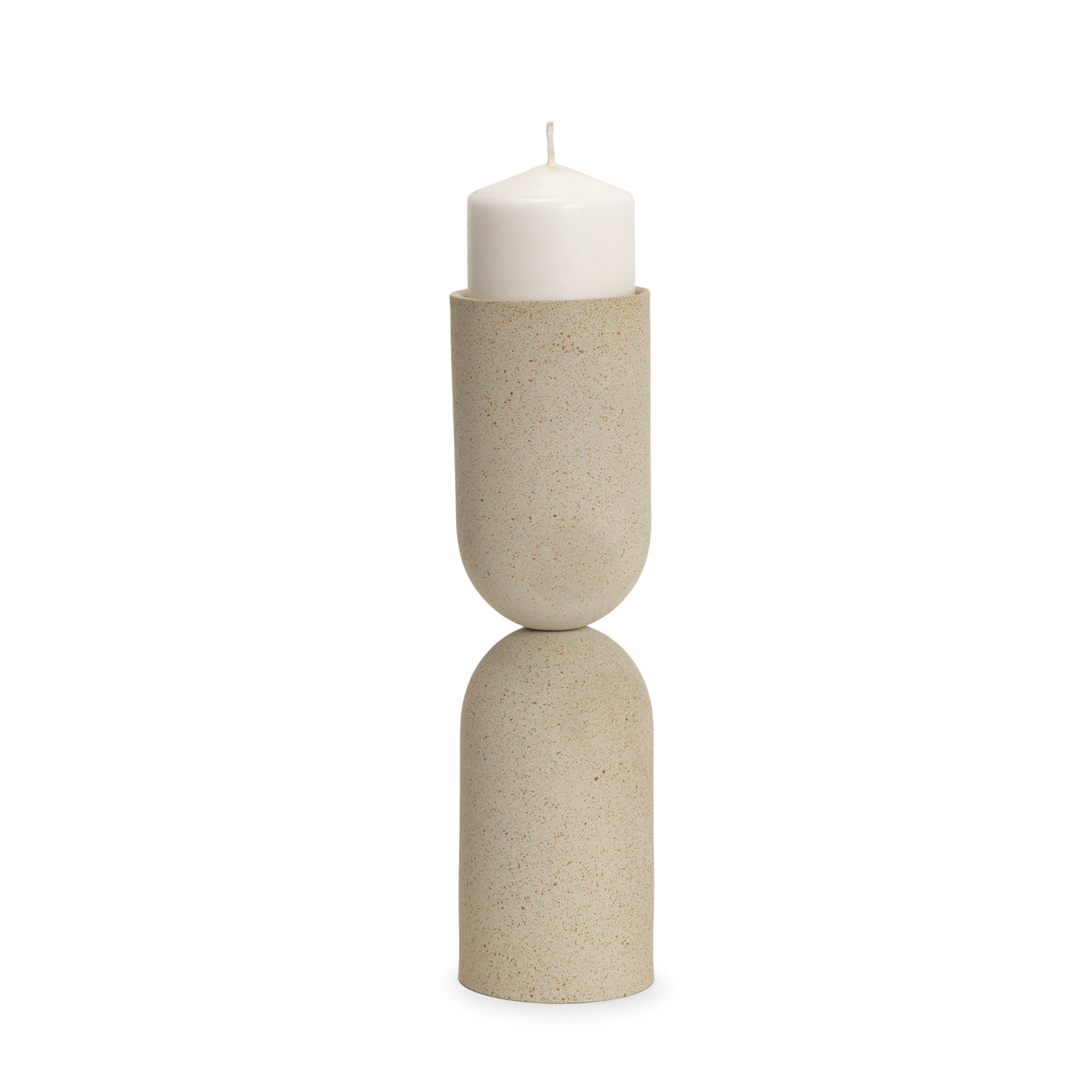 Qamra Tall Beige Textured Metal Pillar Candle Holder Candle Holder from Mercana - Luna Furniture