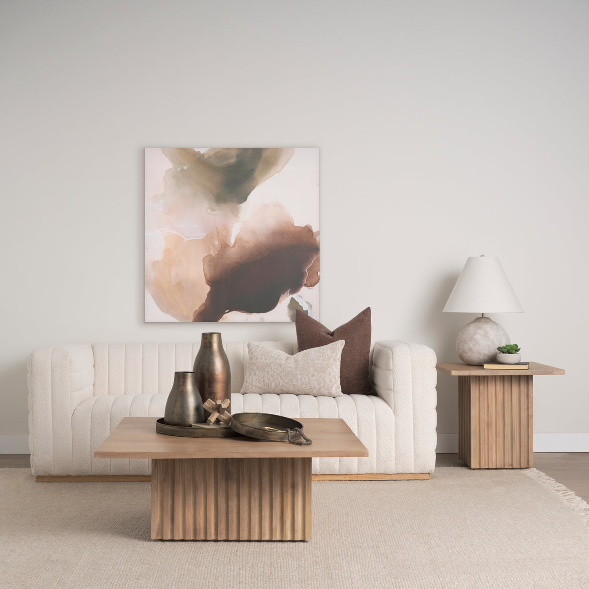 June Light Brown Wood w/ Fluting Square Coffee Table from Mercana - Luna Furniture