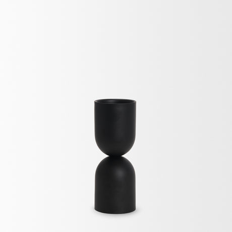 Qamra Short Black Metal Pillar Candle Holder from Mercana - Luna Furniture