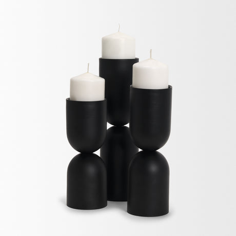 Qamra Short Black Metal Pillar Candle Holder from Mercana - Luna Furniture