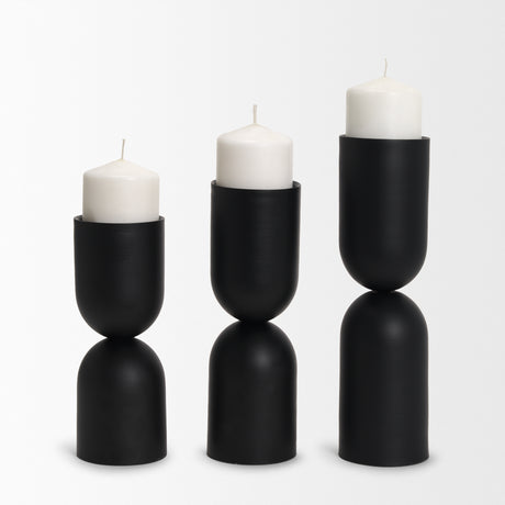 Qamra Short Black Metal Pillar Candle Holder from Mercana - Luna Furniture