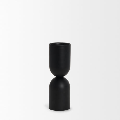 Qamra Medium Black Metal Pillar Candle Holder from Mercana - Luna Furniture