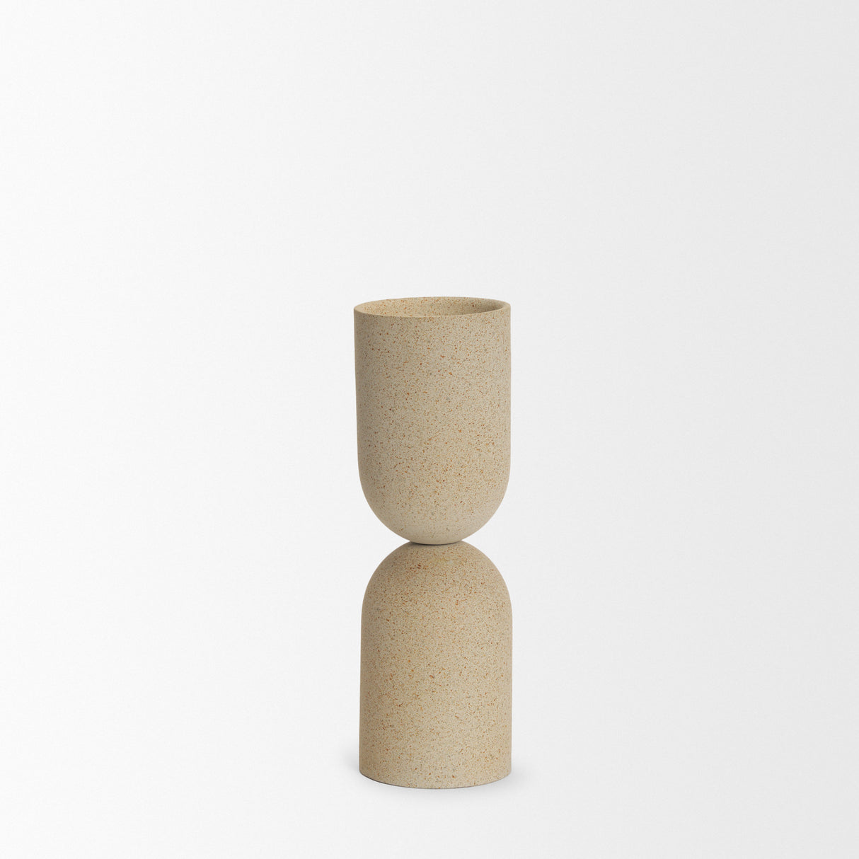 Qamra Medium Beige Textured Metal Pillar Candle Holder Candle Holder from Mercana - Luna Furniture