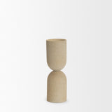 Qamra Medium Beige Textured Metal Pillar Candle Holder Candle Holder from Mercana - Luna Furniture