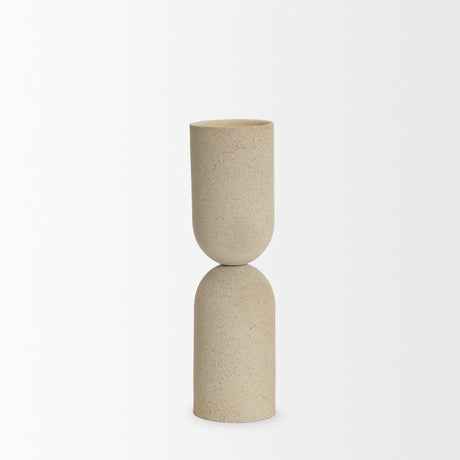 Qamra Tall Beige Textured Metal Pillar Candle Holder Candle Holder from Mercana - Luna Furniture