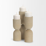 Qamra Tall Beige Textured Metal Pillar Candle Holder Candle Holder from Mercana - Luna Furniture