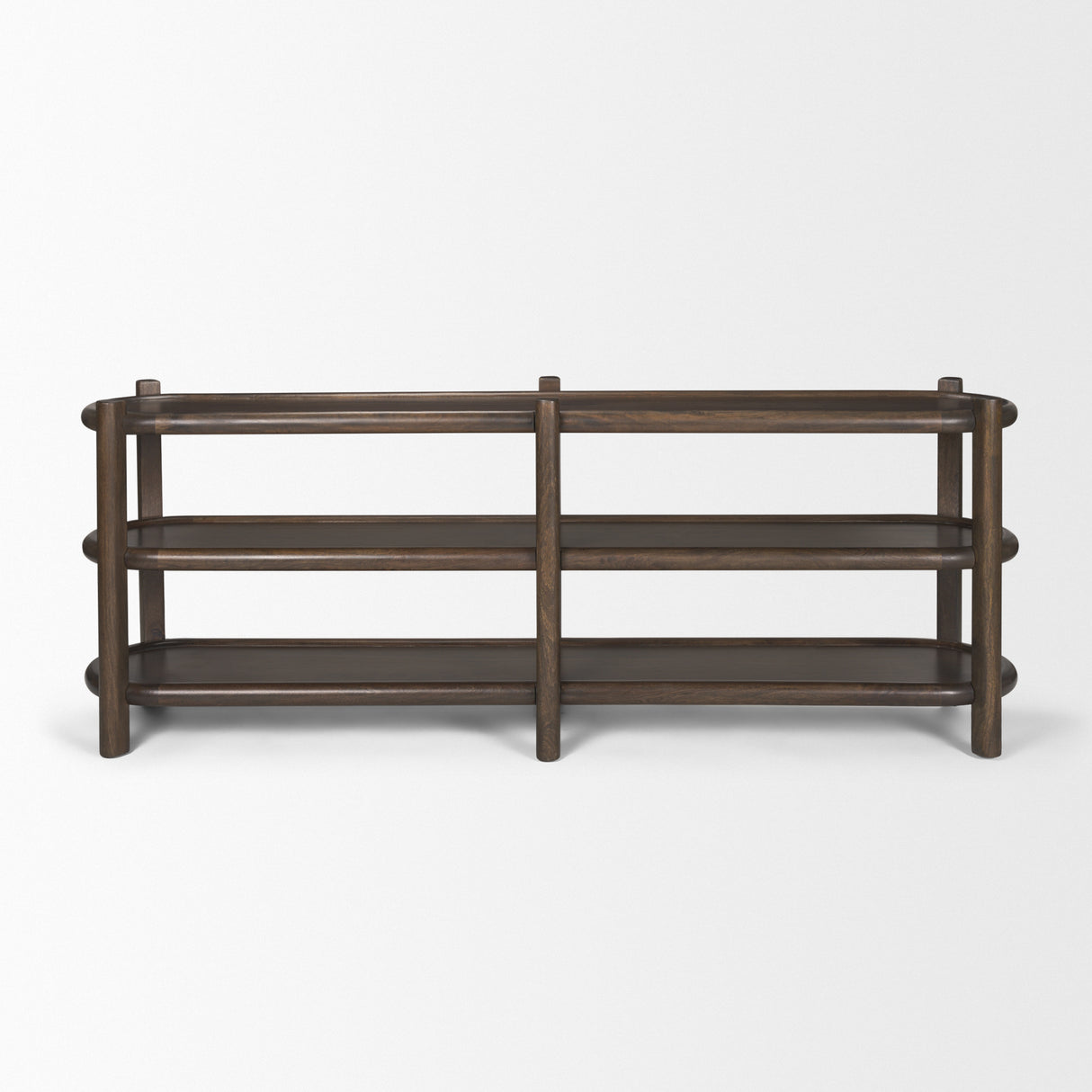 Romi Dark Brown Wood w/ 3 Shelves Oval Console Table from Mercana - Luna Furniture