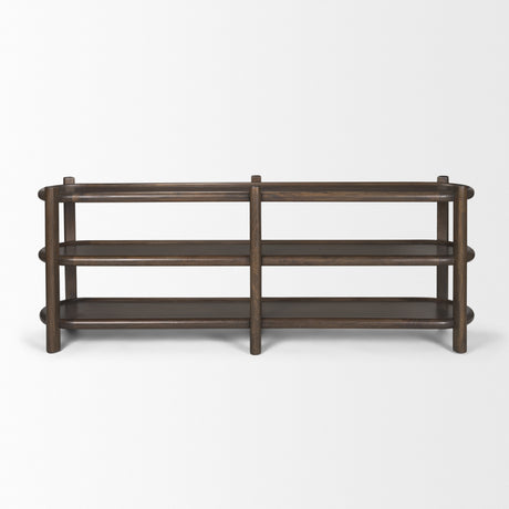 Romi Dark Brown Wood w/ 3 Shelves Oval Console Table from Mercana - Luna Furniture