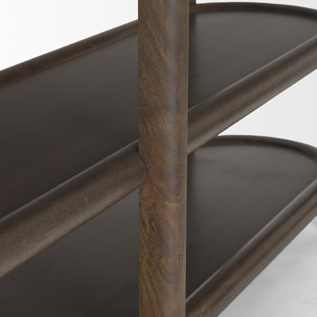 Romi Dark Brown Wood w/ 3 Shelves Oval Console Table from Mercana - Luna Furniture