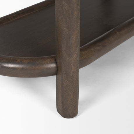 Romi Dark Brown Wood w/ 3 Shelves Oval Console Table from Mercana - Luna Furniture